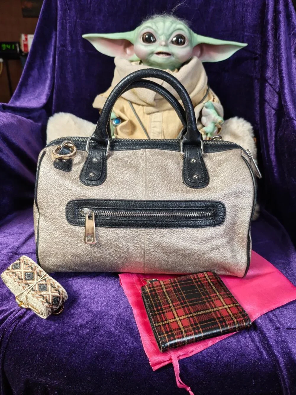 Frosting by Mary Norton Gold Leather and Lace Barrel Bag & Patricia Nash Wallet